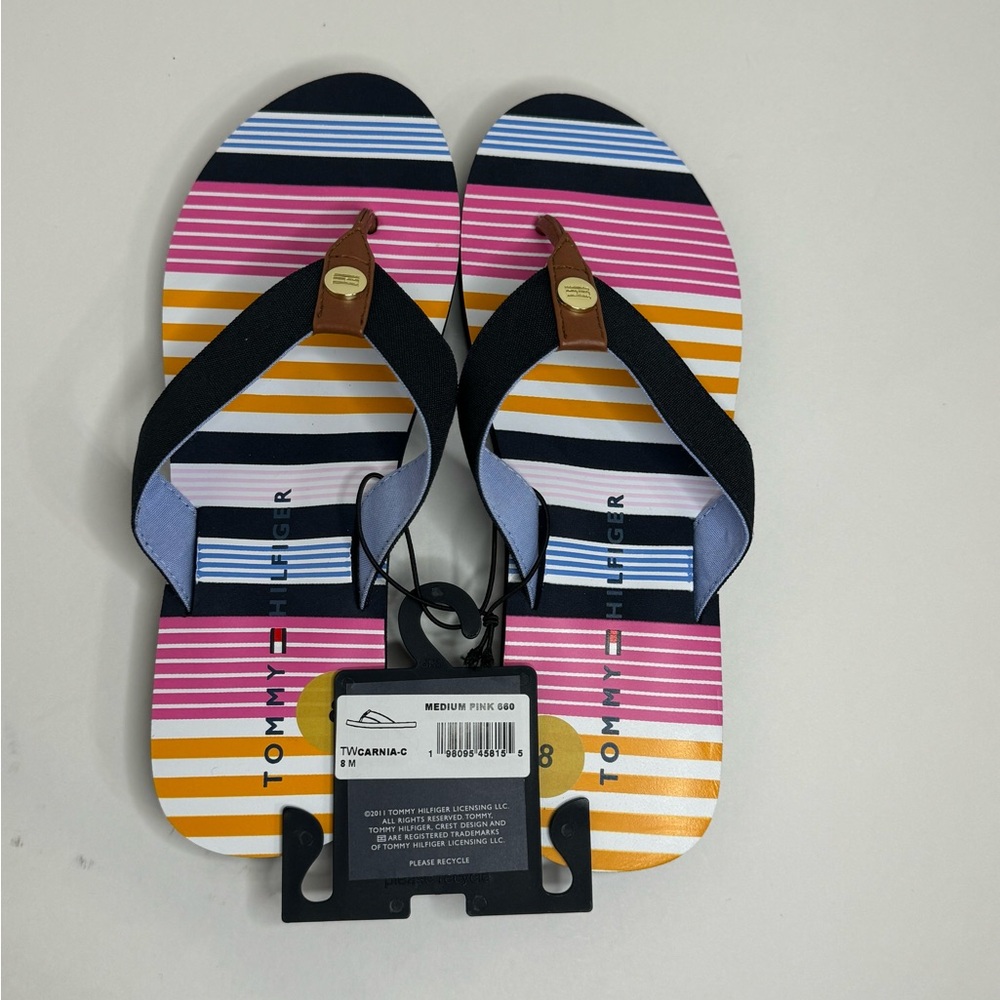 Colorful Tommy Hilfiger Medium Pink Summer Vacation Flip Flop Sandals Size 8